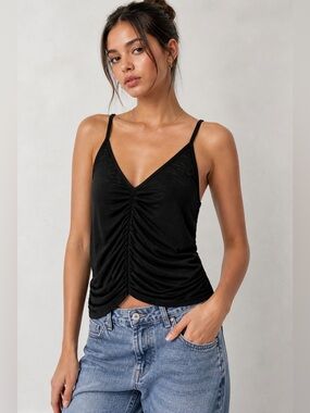 Urban Outfitters Black Ruched Tank Top Size L NWT Adjustable Straps